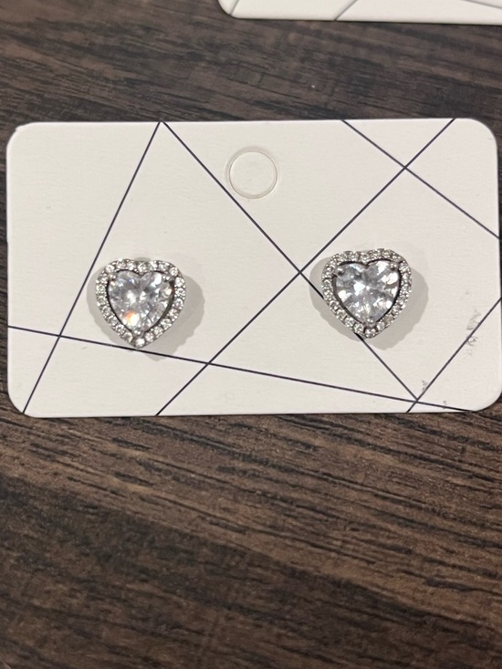 Jewelry - Silver Heart Halo Cubic Zirconia Stud Earrings - Clear studs CZ